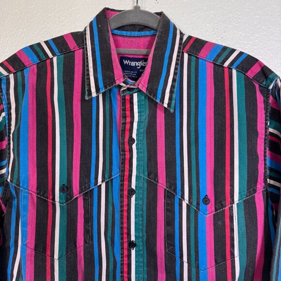 Wrangler Brushpopper Shirt Mens 16.5 X-Long Tails Stripe Button Western Vintage - Picture 4 of 11